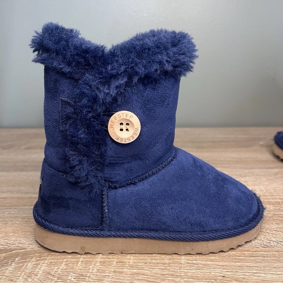 WeeStep Kids Faux Suede Winter Boots – Navy Blue – Cozy Faux Fur – Girls 11-12 - Picture 3 of 7